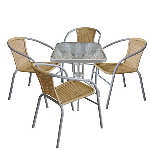 Wohaga® Bistrotisch Balkontisch Glastisch 60x60cm Beistelltisch Gartentisch mit Glasplatte - Silber – Bild 4