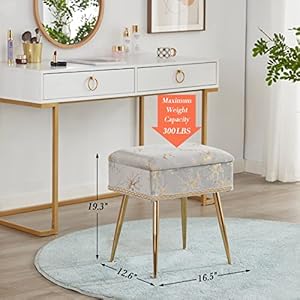 Soohow storage ottoman foot rest makeup vanity stool with gold hot stamping vanity chair for makeup room foot stool for living room bedroom storage ottomanmetal legs  urban country home decor