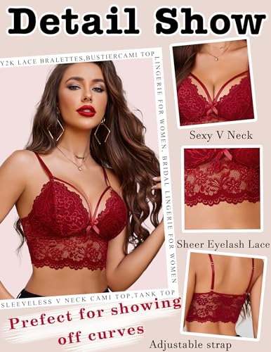 Image of Avidlove Lace Bralette for Women Lingerie Spaghetti Adjustable Strap Tank Camisole Crop Top