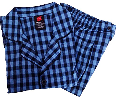 Hanes - Mens Flannel Buffalo Plaid Plaid Sleep Lounge Pajama Set, Blue, Black 41467-Medium