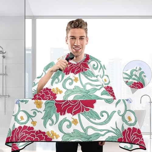 Capa para corte de cabello Peony Roja, profesional e impermeable para barbería y peluquería, con cierre ajustable de broche metálico miniatura 6