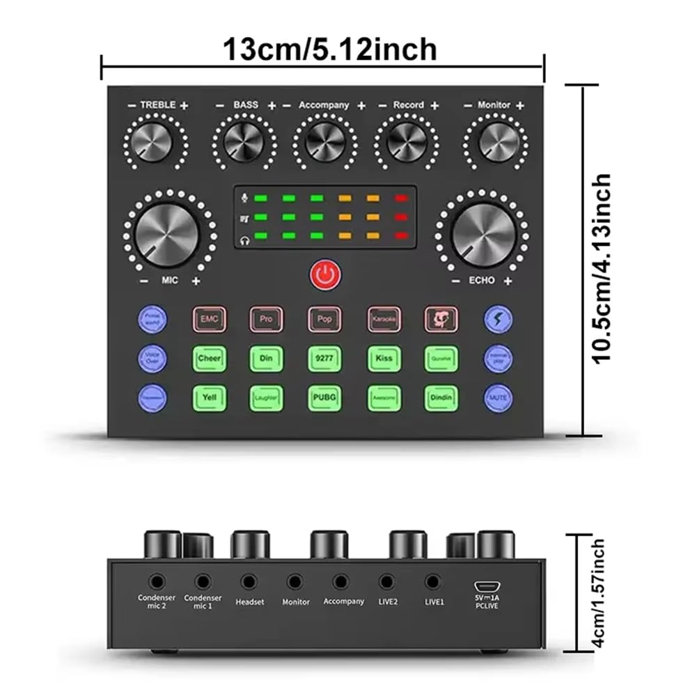 V8S Live Sound Card Podcast Equipment Bundle, con Set di Microfoni, Streaming Live di Musica/Registrazione per Dispositivo Dj Disco