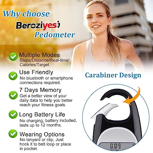 3D Pedometer for Walking, Accurate Step Counter for Walking, Simple Step Tracker with Walking Distance Miles/Km, 7 Days Memory, Calorie Counter, Daily Target Monitor and Activity Time