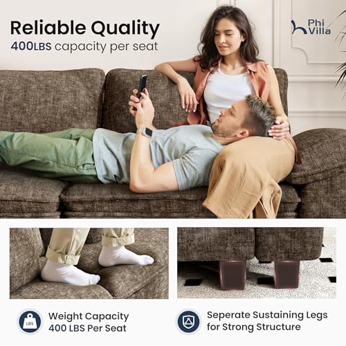 Image of PHI VILLA Oversized Single Sofa with Deep Seat, Armchair for Small Spaces Bedroom Reading Modern, 1 Seater Comfy Reading Accent Chair, Chenille Grayish Brown