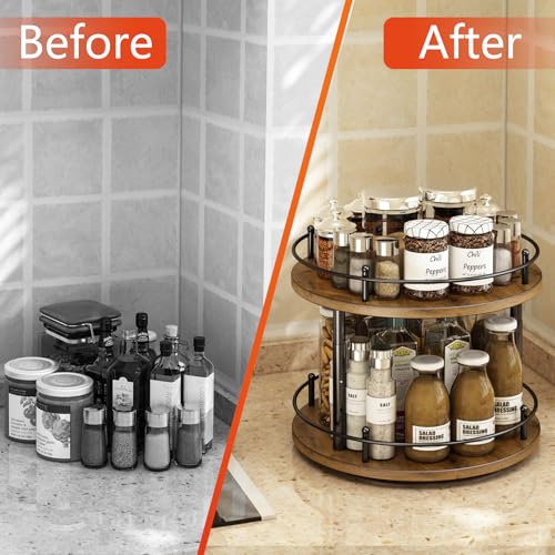 Image of 2 Tier Lazy Susan Organizer,2-Tier Spinning Spice Rack with Stable Carousel Base & 4 Height Settings for Cupboard Kitchen Countertop Dining Table Cupboard (Two-Ply(Round))