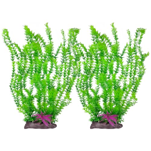 Image of Hamiledyi Aquarium Plastic Plants Aquarium Decor Artificial Fish Tank Plants,Tall Fish Tank Decorations, Extra Large Aquarium Plant 20.4-inch Tall,2PCS