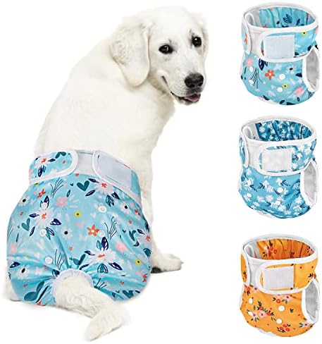 Eyein 3 Pack Reusable Dog Nappies female, Machine Washable Dog Period Pants, Sanitary Dog Diapers with Adjustable Buttons, Highly Absorbent Dog Heat Pants for Leak Proof Protection, Small