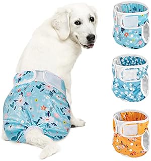 Eyein 3 Pack Reusable Dog Nappies female, Machine Washable Dog Period Pants, Sanitary Dog Diapers with Adjustable Buttons, Highly Absorbent Dog Heat Pants for Leak Proof Protection, Small