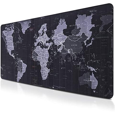 RETOO Gaming Mouse Mat with World Map 800 x 300 mm, Multifunctional and Non-Slip Desk Mat, Large Size XXL Mat, Table Mat Improves Precision and Speed, Black Cover