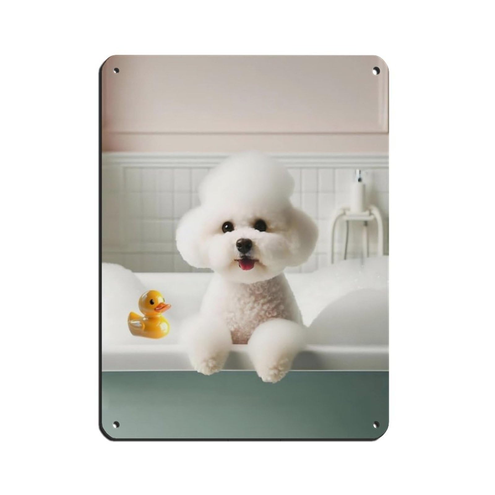 Lxwnze 30L X 40W Cm Bichon Frise, Funny Bathroom Decor Tin Sign Vintage Metal Pub Club Cafe Bar Home Wall Art Decoration Poster Retro 12X16inch(30X40cm)