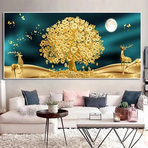 Sublimez un mur vide avec le tableau grand arbre or encadré