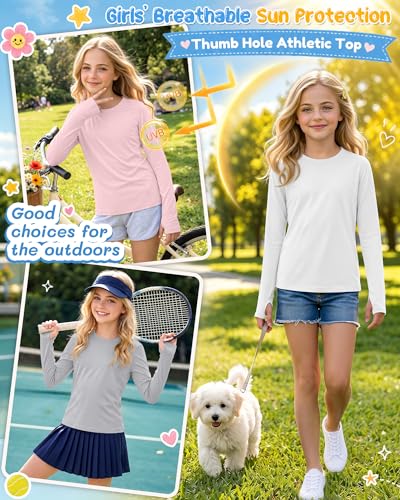 Image of 3 Pack Girls' Rash Guard Swim Long Sleeve Shirt UPF 50+ UV Sun Protection Quick Dry Tee with Thumb Holes 5-14Y