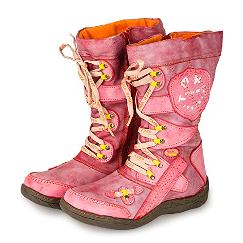 TMA EYES Patchwork Stitch-Detail PU Leather Mid-Calf Women's Boot2