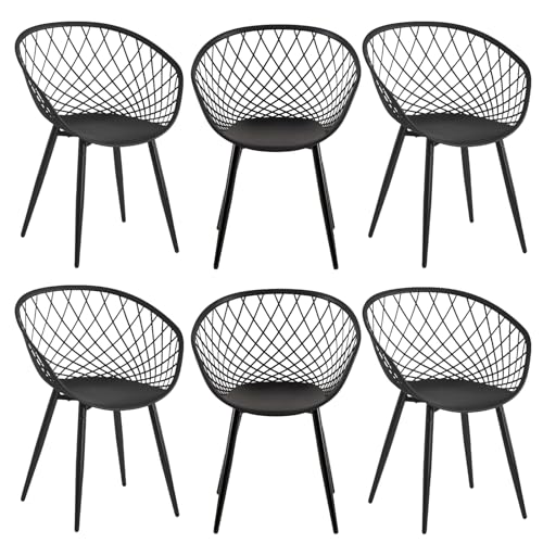 GOKHOMX Chaise de Jardin Extérieur Lot de 6, Chaise Plastique avec Accoudoirs Fauteuil de Jardin Extérieur Terrasse Chaise Balcon avec Dossier et Pieds en Métal, Noir