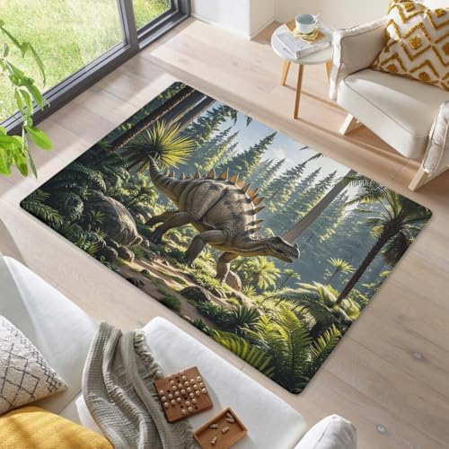 LOMDEM Alfombra Habitación Infantil, Dinosaurio De Jungla Lagos 3D Alfombra para Dormitorio Niño, Sala De Juegos, Sala De Estar, Alfombras De Baño Franela Suave Antideslizante (Color 1,80x160 cm)