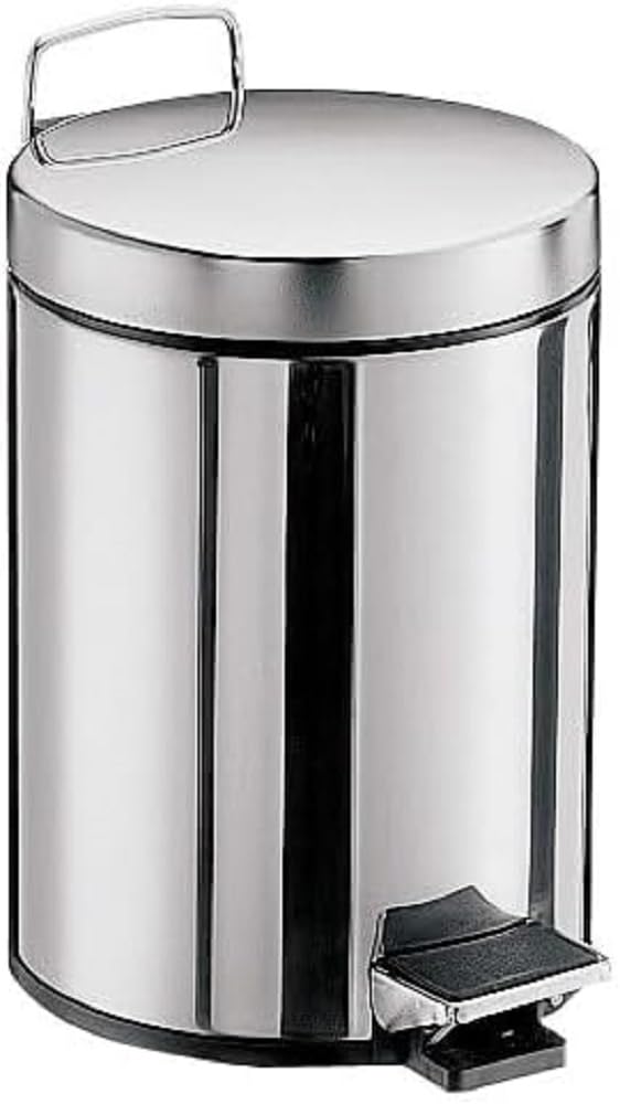 Emco System 2 Kosmetikeimer, Inhalt 5 Liter, rund, Edelstahl, Treteimer mit Deckel, Abfallbehälter – 355300000