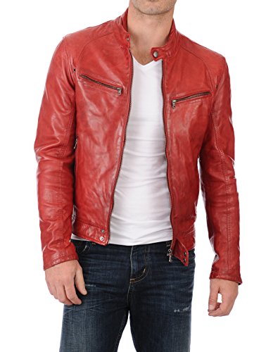 Image of D DOLLY LAMB Men's Lambskin Leather Bomber Biker Jacket - Winter Wear - Round Collar