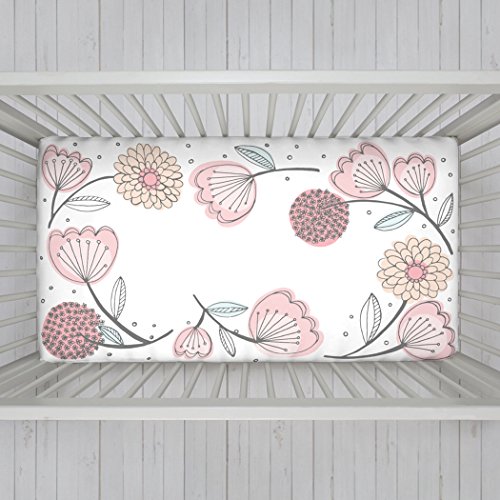 Image of NoJo Photo Op 100% Cotton Fitted Crib Sheet, Floral, Pink /Gray