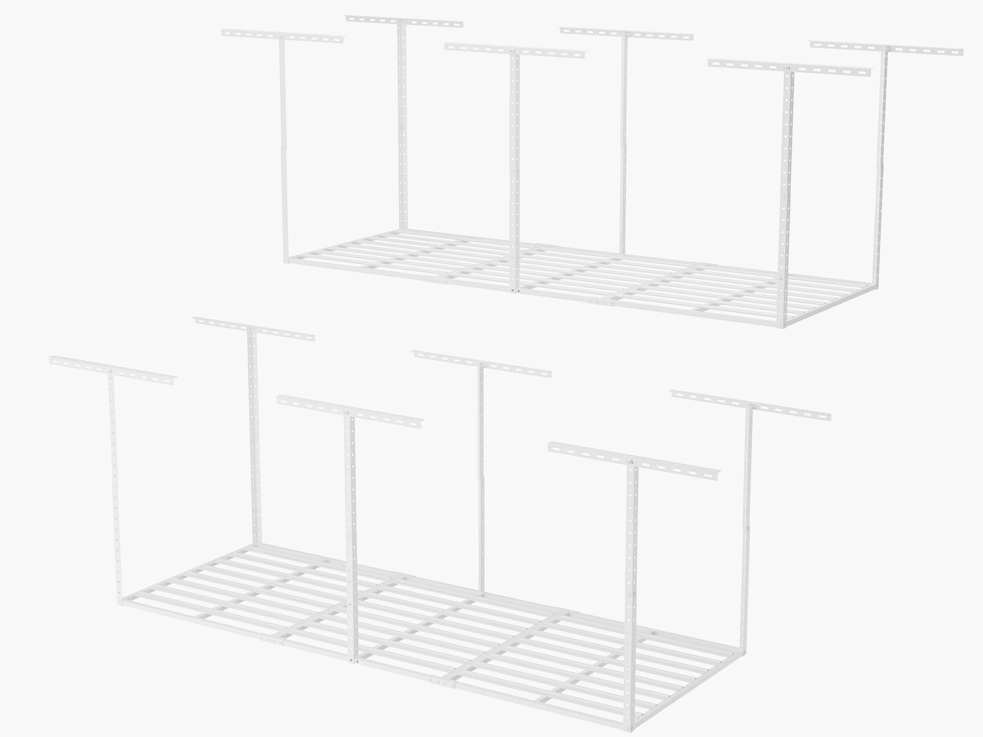SunsGrove 3x8 Garage Storage Overhead Rack Organization, Adjustable Ceiling Mounted Storage Racks, 800LBS Weight Capacity, 22"-40" Ceiling Dropdown, 2 Pcs, White