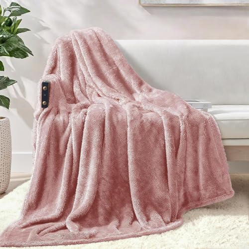 Exclusivo Mezcla Plush Fuzzy Fleece Throw Blanket Extra Large, Super Soft, Fluffy and Warm Blankets for Couch, Bed, All Season Use (50x70 Inches, Pink)
