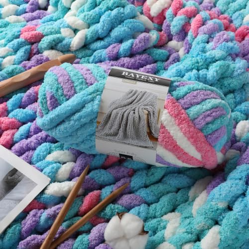 Image of Chunky Chenille Yarn for Hand Knitting 8 Jumbo Pack Jumbo Chunky Yarn for Hand Soft Blanket Knitting, Bulky Thick Fluffy Yarn for Crocheting (Candy Colors)
