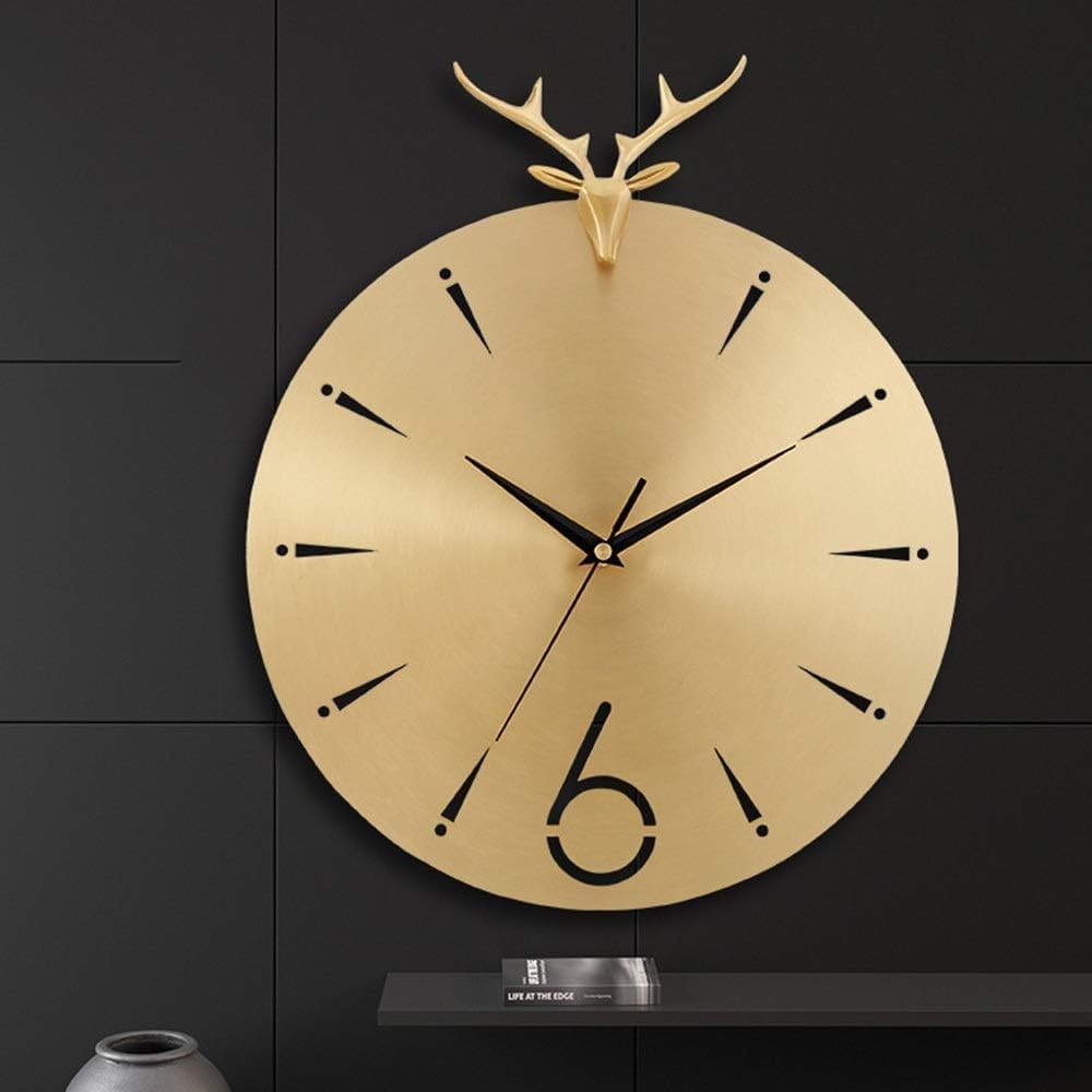 Wall Clock Copper Antlers Luxury Living Room Wall Clock Bedroom Mute Clock Fashion Watches Nordic Style Wall Decoration 30 * 36cm