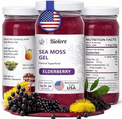 Biolore Elderberry Sea Moss Gel 16oz Wildcrafted Seamoss - 1 Month Supply