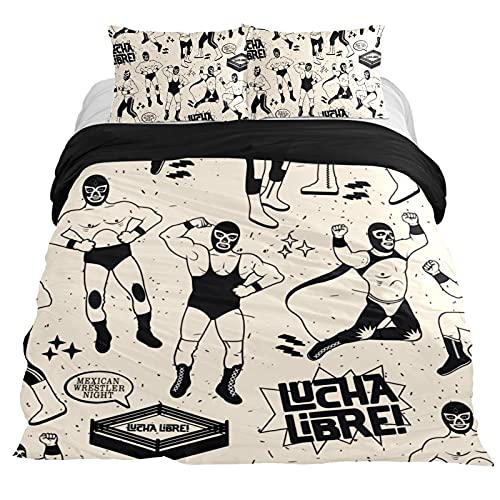 Duvet Covers Set Full Size Lucha Lidre Mexican Luchadores Hero - Soft And Breathable Microfiber Comforter Bedding Set With Zipper Closure For Kids Women Men, 1 Duvet Cover 2 Pillowcase #TOP26