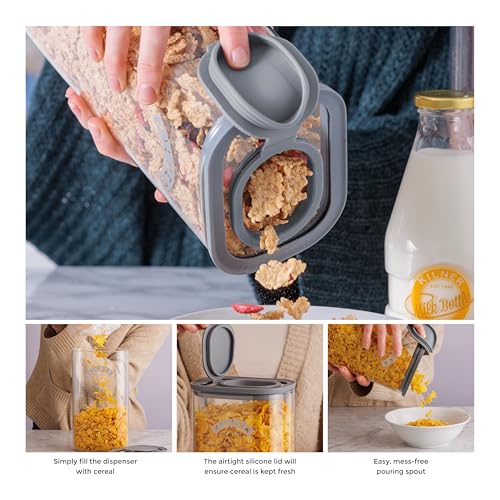 Image of Kilner 3 Litre Glass Cereal Dispenser | Storage Jar with Airtight Glass & Silicone Lid | Easy-Pour Spout for Mess-Free Serving | Food Dispenser for Cornflakes, Beans, Granola and Pet Food
