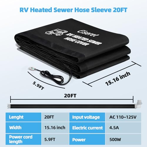 Image of 20FT Heated RV Sewer Hose Sleeve Camper Insulation for Winter