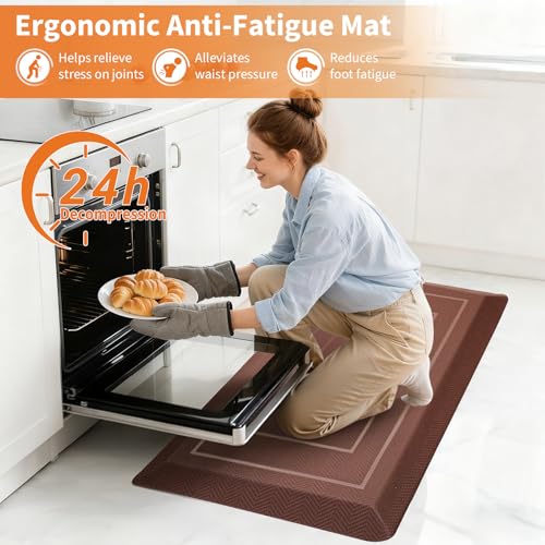 Image of UKISS 9 /10 inch inch Extra Thick Cushioned Anti Fatigue Kitchen Mat, Waterproof High Density Foam Standing Desk Mat, Non-Slip Ergonomic Comfort Mat for Kitchen, Office,Workstation (Brown, 20 inch X 32 inch)
