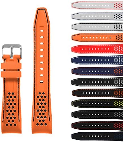 Rubber Perforated Rally Watch Strap Band w/Curved Ends in 20mm, 22mm, 24mm