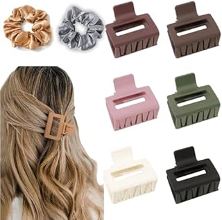 Hair Clips Women,6 Pcs Small Claw Clip with 2Ps Hair Scrunchies,Square Matte Hair Claws for fine/Medium/Thick hair,Strong Hold Cute Hair Claws