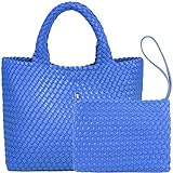 JINMANXUE Fashion Woven Bag Shopper Bag Travel Handbags and Purses Women Tote Bag Large Capacity Shoulder Bags (Wave Blue)