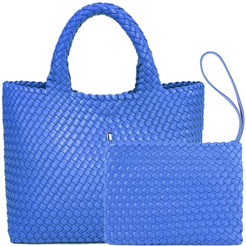 JINMANXUE Fashion Woven Bag Shopper Bag Travel Handbags and Purses Women Tote Bag Large Capacity Shoulder Bags (Wave Blue)