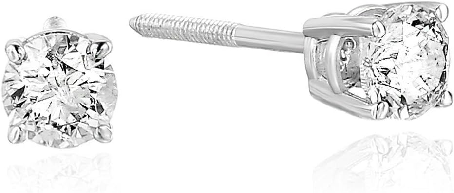 Vir Jewels 1/4 to 2 cttw Diamond Stud Earrings 14K White Gold Round 4 Prong Set Screw Backs