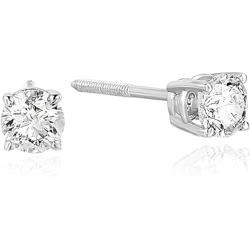 1/2 to 2 cttw Diamond Stud Earrings 14K White Gold Round Screw Backs