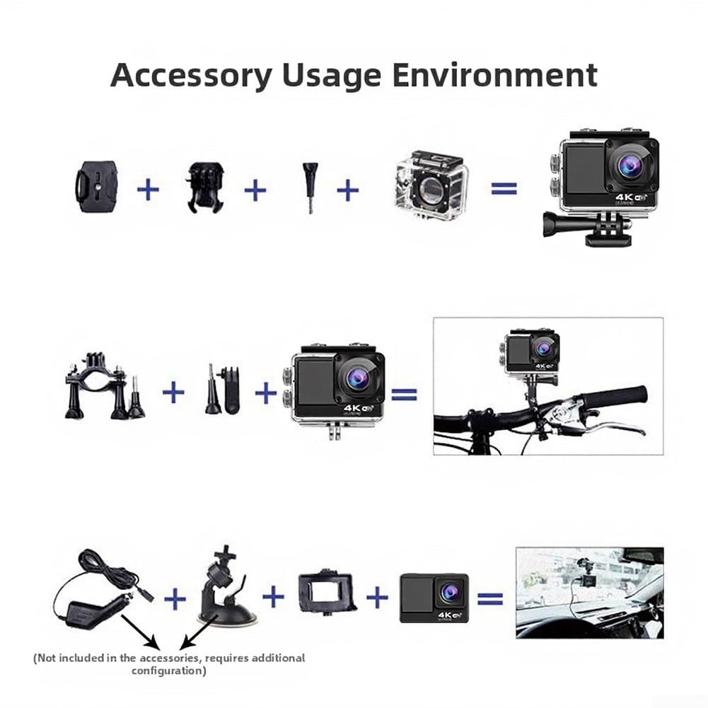 Action camera impermeabile 4K con stabilizzazione dell'immagine doppio display obiettivo grandangolare per snorkeling ciclismo casco Mount UK