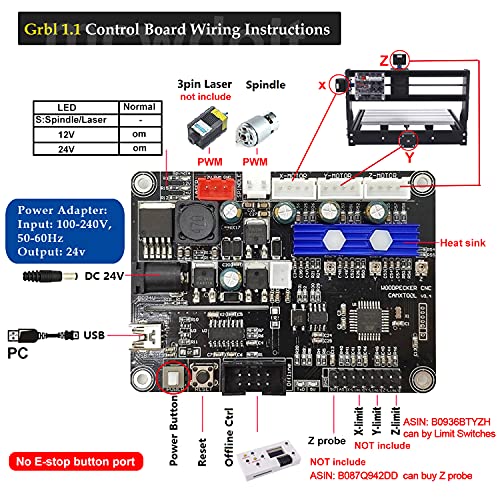 mcwdoit CNC Router Machine Kit, 3018 Pro GRBL Control 3 Axis DIY CNC Router Engraver Machine, Desktop Wood Acrylic Plastic PCB MDF Carving Milling Engraving Machine, Working Area 11.8 * 7.1 * 1.8″