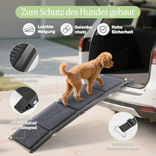 Thanaddo Hunderampe Auto Klappbar, Extra Lange Hunderampe mit Rutschfester Teppich für Große Hunde bis 110 KG, Innenbereich verfügbar, Hundetreppe Outdoor für Autos SUV, LKW