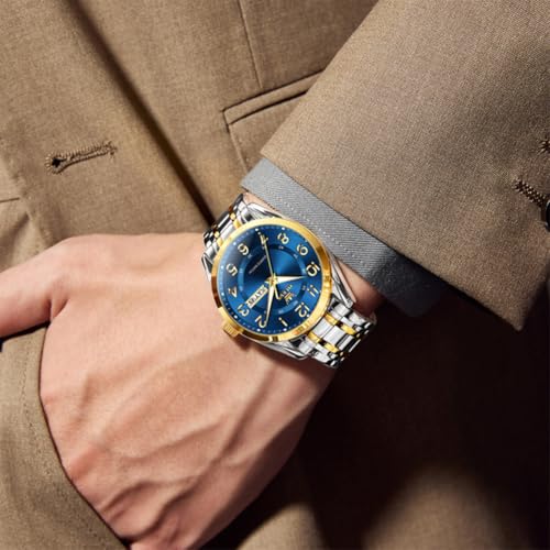 Image of OLEVS Mens Watches Business Large Numer Easy to Read Quartz Watch Stainless Steel Waterproof Luminous Date Casual Male Watch
