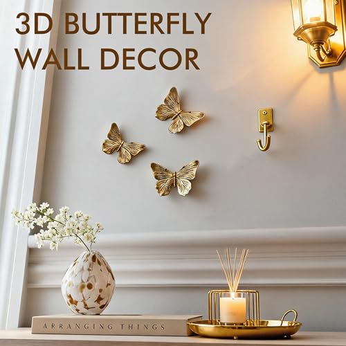 GUSFREUD 3D Butterfly Wall Decor Set – Resin Wall Decorations for Living Room, Bedroom, Garden, Yard, Outdoor and Gallery Walls - Antique Copper - Set of 3 — view 3