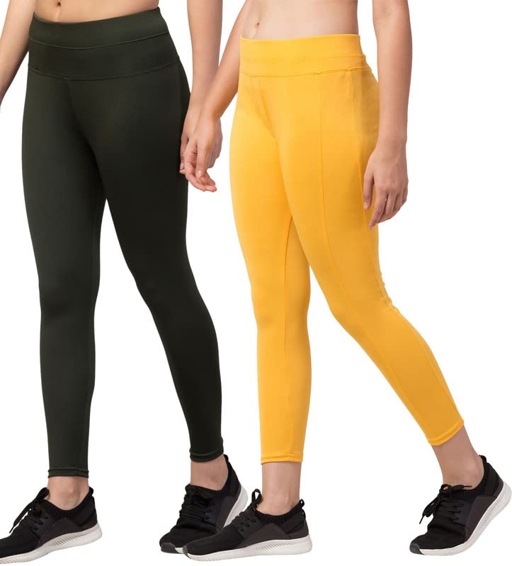 Image of BLUECON Gym wear Leggings Ankle Length Workout Pants | Stretchable Tights | Mid Waist Sports Fitness Yoga Track Pants for Girls & Women (Pack of 2)