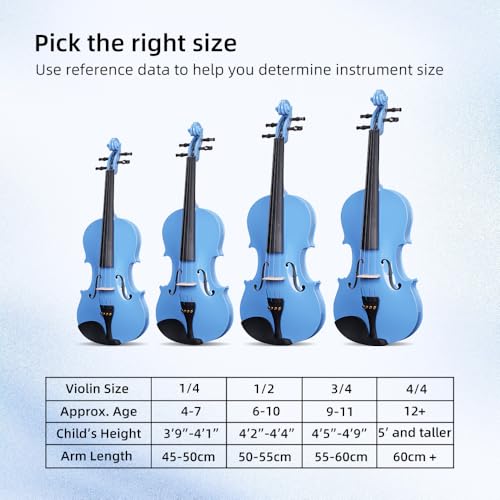 Aileen Geige 4/4 für Erwachsene Anfänger, Violine Set für Kinder ab 12 Jahre, Teenager Blau Geige Einsteiger Kit Vollständig mit 13 Zubehör, Notenständer, Exklusive Neue Griffbrett Aufkleber