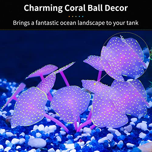 Uniclife Silicone Coral Plant Decorations Glowing Artificial Ornament For Fish Tank Aquarium, Yellow, Ball Shape #TOP1