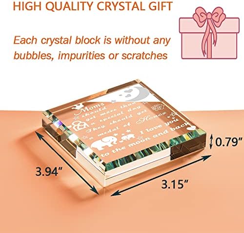 ERWEI Gift for Mum Birthday Crystal Blocks Engraved Mum I Love You Presents for Mother's Day Christmas from Daughter and Son - with Heart and Elephant Pattern