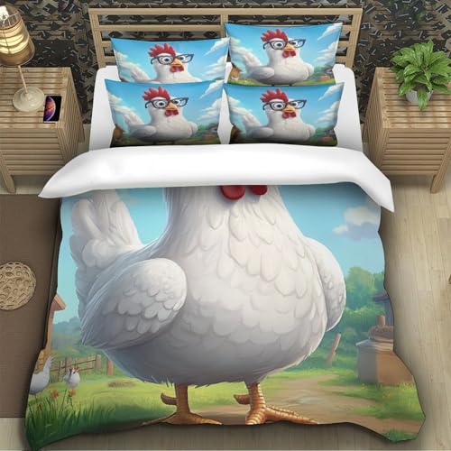 Housse de couette poulet rigolo 3D microfibre King 220x240cm