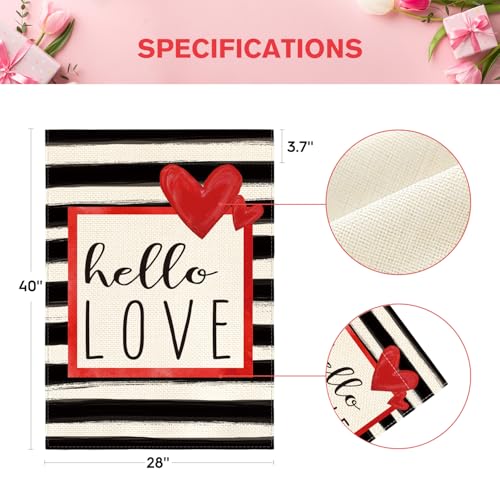 Drapeau de jardin rayé motif Hello Love grand format vertical