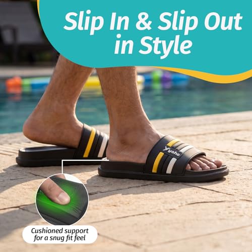 Image of YOHO Men Sliders UrbanloomX | Waterproof Monsoon Footwear | Textured Upper & Cushion Comfort | Home Wear Chappal for Gents & Boys