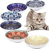 Ceramic Cat Food Bowls,6 Pack Colorful Cat Bowls Set,Anti-Slip Cats Dishes,Whisker Friendly Wide Pet Bowls for Indoor,5.75 inch Cute Kitten Plates for Wet and Dry Food Water